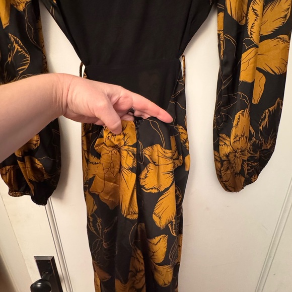 Astr Quinn Floral Cutout Midi Dress in Black Mustard - Picture 5 of 8